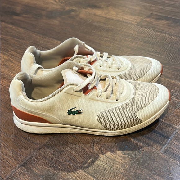 Lacoste Cream and Orange Sneakers with Suede Finish - Picture 1 of 4